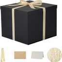 Large Gift Box with Lid 12.5x12.5x10 Inches, Black Gift Boxes for presents Packaging for Birthdays, Valentine's Day, Christmas, Anniversaries (Include Shredded Paper Fill, Envelope Card Ribbon)