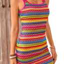 PRETTYGARDEN Womens 2026 Summer Mini Dresses Square Neck Sleeveless Tank Bodycon Striped Boho Sundress Beach Vacation Outfits (XXL)