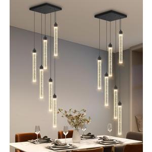 Modern Crystal Pendants Lighting Mini Chandelier for Kitchen Island LED Dimmable Ceiling Handing Lighting Adjustable Flush Mount Ceiling Light for Dining Room Hallway
