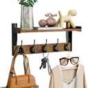 Wall Hooks with Shelf, Wood Coat Rack with Shelf Wall-Mounted, Entryway Hanging Shelves with 5 Metal Hooks for Clothes Hats Towel Purse Robes, Bathroom Mudroom Bedroom, Rustic Brown (16 inch Long)