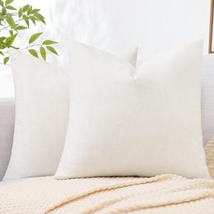 decorUhome Christmas Couch Throw Pillow Covers 22X22 Set of 2, Decorative Soft Chenille Solid Dyed Pillow Covers for Sofa Bed Living Room, Cream White (22" x 22" (Pack of 2))