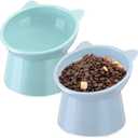 Zhehao 1 Pieces Plastic Raised Bowl Tilted 15 Degrees Elevated Cat Food and Water Bowls Set Anti Vomit Dog Kitten Food Dishes Pet for Cats and Small Dogs(Cat Ears,Light Green, Blue)