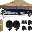 Kayme 1200D Heavy Duty Boat Cover for 14-16ft Boats - Waterproof, Tear Resistant with Reinforced Windproof Straps, Ideal for Fishing, Bass, Fish & Ski,V-Hull Boat. (Model B - Length:14'-16' Beam width: up to 90", Khaki)