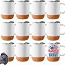 12 Pack 15 oz Sublimation Mugs with Cork Bottom and Splash Proof Lid White Tumbler Ceramic Coffee Cups for Latte Hot Cocoa Matte