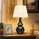 Black Cordless Lamp, Bedside Night Light, 4400mAh Battery Operated Lamp, Touch Lamps for Nightstand with Linen Shade, Rechargeable Table Lamp for Living Room,Dining,Office(Bulb Included) (Metal, 14.25 inch)