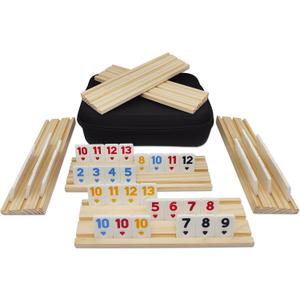 Rummy Cube 6 Player Edition with 6 Wooden Racks, Rummy Cube Game with Case 6 Players with Portable Case 160 Tiles Rummy Cube Travel Game Set for Family Adults Kids