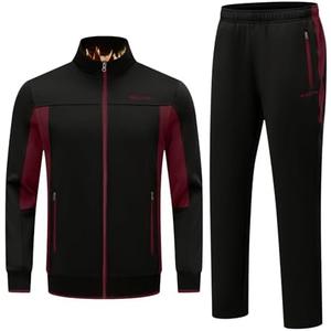 Rdruko Men's Fleece Tracksuit Sweatsuit 2 Piece Set Warm Up Jogging Track Sweat Suits for Men (XXL, Black/Wine)