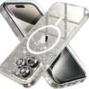 Choiche for iPhone 15 Pro Max Case Magnetic, Women Clear Glitter Bling Sparkly Case, [3xDiamond Camera Lens Protectors] [2xTempered Glass Screen Protectors] [Compatible MagSafe] (Glitter Clear)