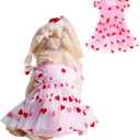 Cute Dog Dress Pink Tulle Puppy Dress with Heart Patches Pet Clothes for Small Dogs Cats, S