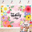 8x6ft Happy Mother's Day Backdrop Pink Flowers Love Photography Background Mothers Day Party Decorations Banner I Love Mom Party Birthday Photo Supplies