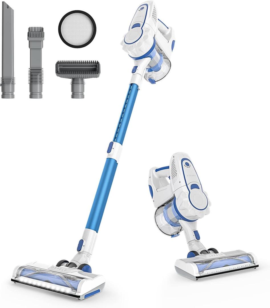 Cordless Vacuum Cleaner, 8-in-1 Rechargeable Cordless Vacuum, 30 Mins Runtime Stick Vacuum, with 1.4L Dust Bin and 11 LED Headlights, for Home Hardwood Floor Carpet Pet Hair