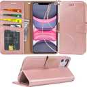 Arae Case for iPhone 11 Wallet Case Cover with Card Holder PU Leather with Wrist Strap and [4-Slots] ID&Credit Cards Pocket for iPhone 11 6.1 inch - Rosegold