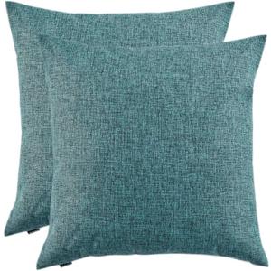 Artcest Set of 2, Decorative Linen Bed Throw Pillow Case, Sofa Durable Modern Stylish, Comfortable Cushion Cover for Couch, 14"x14" (Peacock Blue)