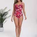 Itzel Women's Twist Front One Piece Swimsuit Ruched Tummy Control (Pink)