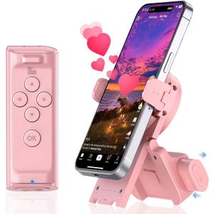 Remote Control Scrolling for Tiktok with Phone Stand,Page Turner for Kindle App E-Book,Bluetooth Camera Shutter Remote for iPhone, Android,iOS,iPad,Tablet (Rose Pink)