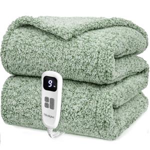 blunique Heated Blanket Electric Blanket Twin - Fast Heating Blanket Throw Double Sided Sherpa Ultra Soft Cozy with 10 Heating Levels & 2-10 Hours Auto Off, Mashine Washable, 50 x 60 Inches, Sage