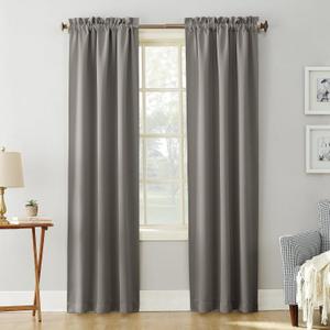 Sun Zero Easton Energy Saving Blackout Rod Pocket Curtain Panel, 40" x 63", Gray