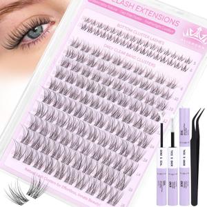 Natural Lash Clusters Kit Wispy Eyelash Clusters Kit with Bottom Eyelashes C Curly Lash Extension Kit with Invisible Band DIY Individual Lashes Kit with Lash Bond and Seal 132Pcs