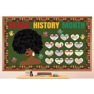 214 Pcs Black History Month Bulletin Board Decorations Black History Month Bulletin Board Border Letter Hand Portraits for Classroom African American Celebration Valentine's Day Decor Supplies