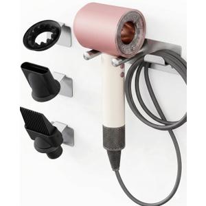 Dyson Hair Dryer Holder, Hair Dryer Wall Mount Organizer for Supersonic & Nural, Stainless Steel Dyson Blow Dryer Holder with Magnetic Rings, Waterproof & Rust Resistant for Bathroom/Salon