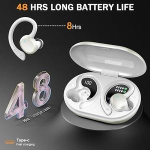 Rulefiss Q38 True Wireless Earbuds Wireless Earbud Sport, Bluetooth 5.3 Headphone Bass Hi-Fi Stereo Over Ear Buds, 48Hrs Noise Cancelling Headset with Earhook, IP7 Waterproof in-Ear Earphone Workout Running for Laptop Pad Android iOS, White