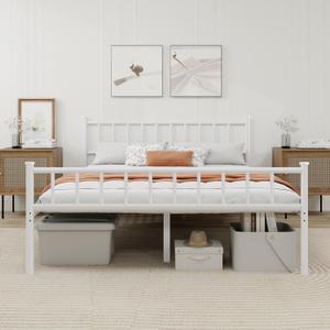 Metal Platform King Bed Frame with Headboard Sturdy Steel Slats Support No Box Spring Needed Easy Assembly White