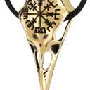 Viking Raven Skull Necklace with Compass Vegvisir - Bird Crow Head Pendant Nordic Norse Amulet Talisman - Gothic Halloween Wiccan Jewelry Gifts for Men Women - Handmade Accessories