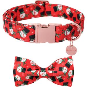 Christmas Dog Collar with Bow Tie, Christmas Collar for Puppy Girl Boy Dog or Cat, Bowtie Dog Collar with Durable Metal Buckle, Cute Pet Collar, L