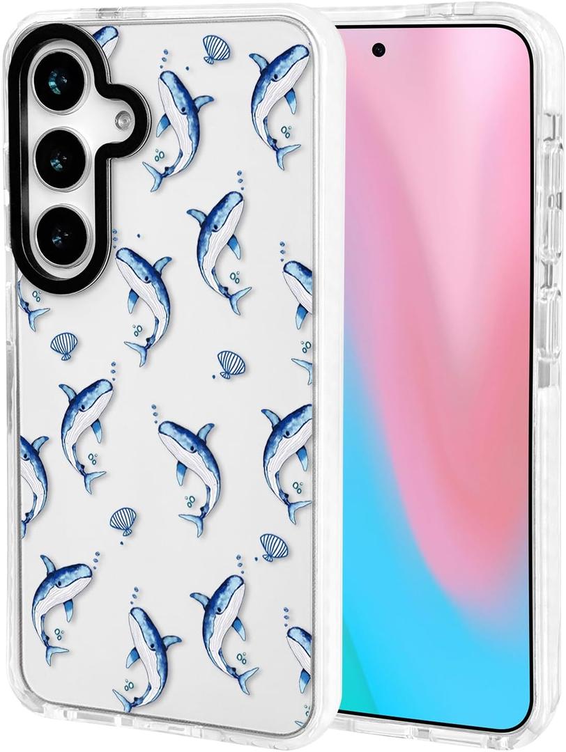 ChiCsFleur for Samsung Galaxy S23 FE Case, TPU Phone case with Camera Protection for Women Girls Teens - Blue Whale Shark Artsy Cartoon Pattern Shell Bubble Ocean Gift Kawaii Aesthetic Unique