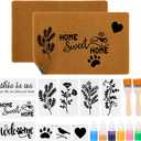 2 Pack DIY Coir Doormat Painting Kit, 23" x 16" Blank Coconut Fiber Front Door Mats with Acrylic Paint, Brushes & Stencils, Non-Slip Personalized Entry Rugs for Indoor Outdoor Craft Gifts