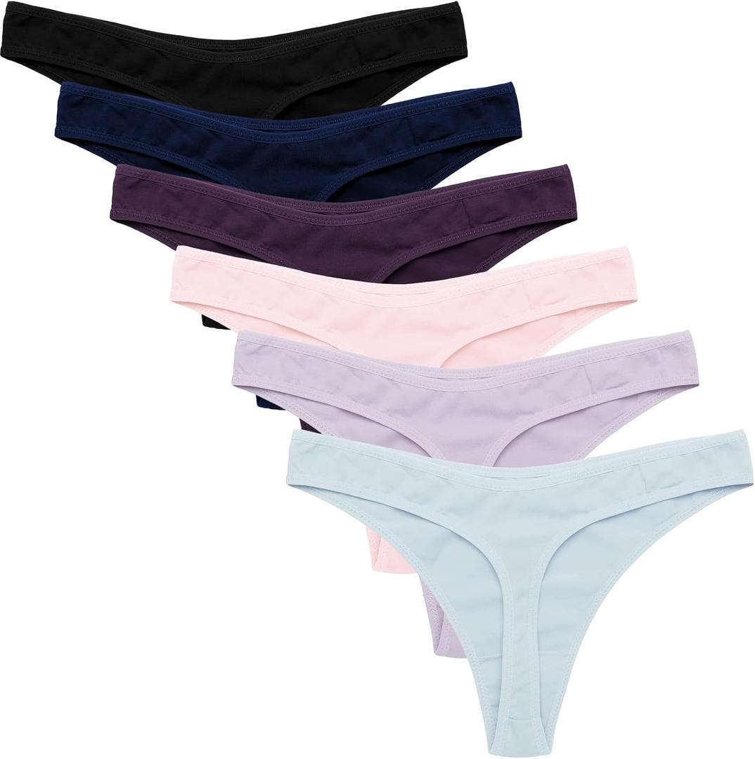 Ekouaer Womens Thongs Invisible Panties No Show Seamless Low Waist Breathable G-String Cotton Thongs 6 Pack, XX-Large, Multicolored 9