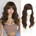 Haloo Brown Wigs with Bangs - 20 Inch Long Soft Wavy Natural Looking Synthetic Heat Resistant Hair Wig for Women Daily Party, Brown with Highlights