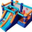AirMyFun Inflatable Bounce House, Bouncy House with Double Slide,Jumping Bouncing House, Bounce Castle for Kids Indoor Outdoor, Playhouse with Basketball Rim, Pitching Game