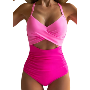 Eomenie Women's One Piece Swimsuits Tummy Control Cutout High Waisted Bathing Suit Wrap Tie Back 1 Piece Swimsuit, M