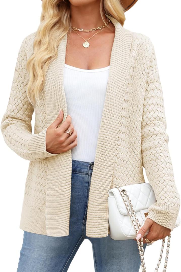 VIMPUNEC Womens Fall Cardigan Sweaters Casual Cable Knit Jackets Long Sleeve Open Front Outwear Coats (Beige, L)