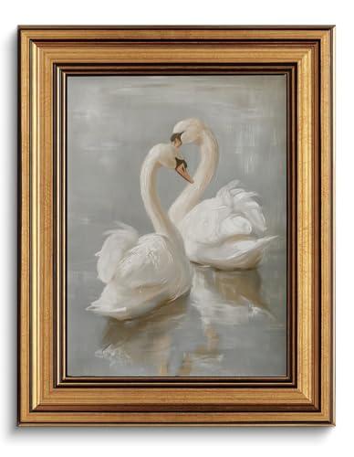 Gold Framed Wall Art Vintage White Swan Canvas Art Farmhouse Animals Picture Wall Decor Antique Prints Rustic Paintings Country Artwork for Bedroom Bathroom Living Room 8x10 Inch