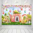 7x5ft Happy Easter Backdrops Eater Bunnies Carrot Colorful Eggs Flowers Tea Pot House Spring Easter Photography Backgrounds Boys and Girls Photo Studio Props Birthday Party Decorations