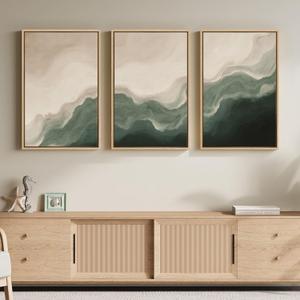 Framed Green and Beige Abstract Wall Art Set of 3, Modern Neutral Canvas Prints Paintings Artwork for Walls, Minimalist Abstract Pictures for Bedroom Dining Room Living Room Wall Decor 16x24 In