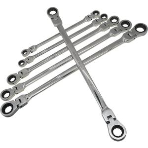 Metric 12 Sizes Extra Long Gear Ratcheting Wrench Set, 8mm-19mm, Made of Chrome Vanadium Steel, Rotatable Head