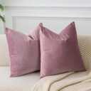 JUSPURBET Pink Purple Velvet Throw Pillow Covers 16x16 inch Set of 2 for Living Room Couch Sofa Bedroom Decorative Square Solid Soft Cushion Cases with Invisible Zipper