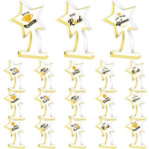 Treela 18 Pcs Employee Appreciation Awards Gifts Bulk Small Acrylic Trophies Mini Thank You Plaque Gifts for Recognition Adults Students Classroom Office Graduation Decoration(Gold,Tree)
