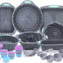 Tongjude 72 Pieces Silicone Bakeware Set, Nonstick Baking Pans Set, Easy Release Oven Silicone Pan for Kitchen with Cake Pans, Loaf Pans, Baking Cups, Measuring Cups and Spoons Set, Grey