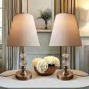 Bedroom Table Lamp Set of 2, Modern Crystal Bedside Lamp with Linen Shade, Tabletop Reading Lamp for Living Room/Dorm/Office, Includes 2 Bulbs(Off White)