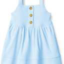 Amazon Essentials x Sofia Grainge Toddlers and Baby Girls' Cotton Casual Fit and Flare Dress (Blue)