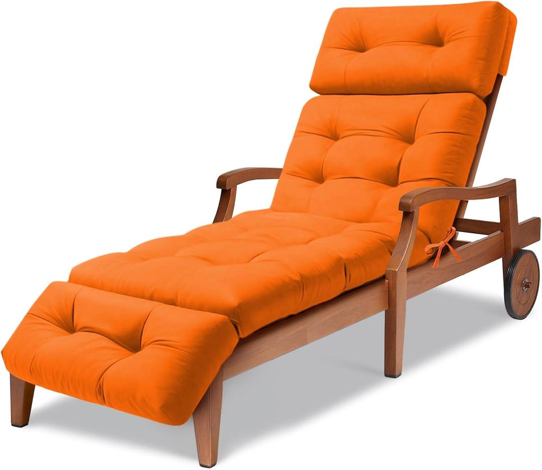 Waterproof Long Lounger Chair Cushion Outdoor Chaise Lounge Chair Cushionswith Ties, Patio Recliner Thickened Lounge Chair Cushions for Indoor 74.4 x 22 x 4.7 Inches,Cushion Only (Orange)