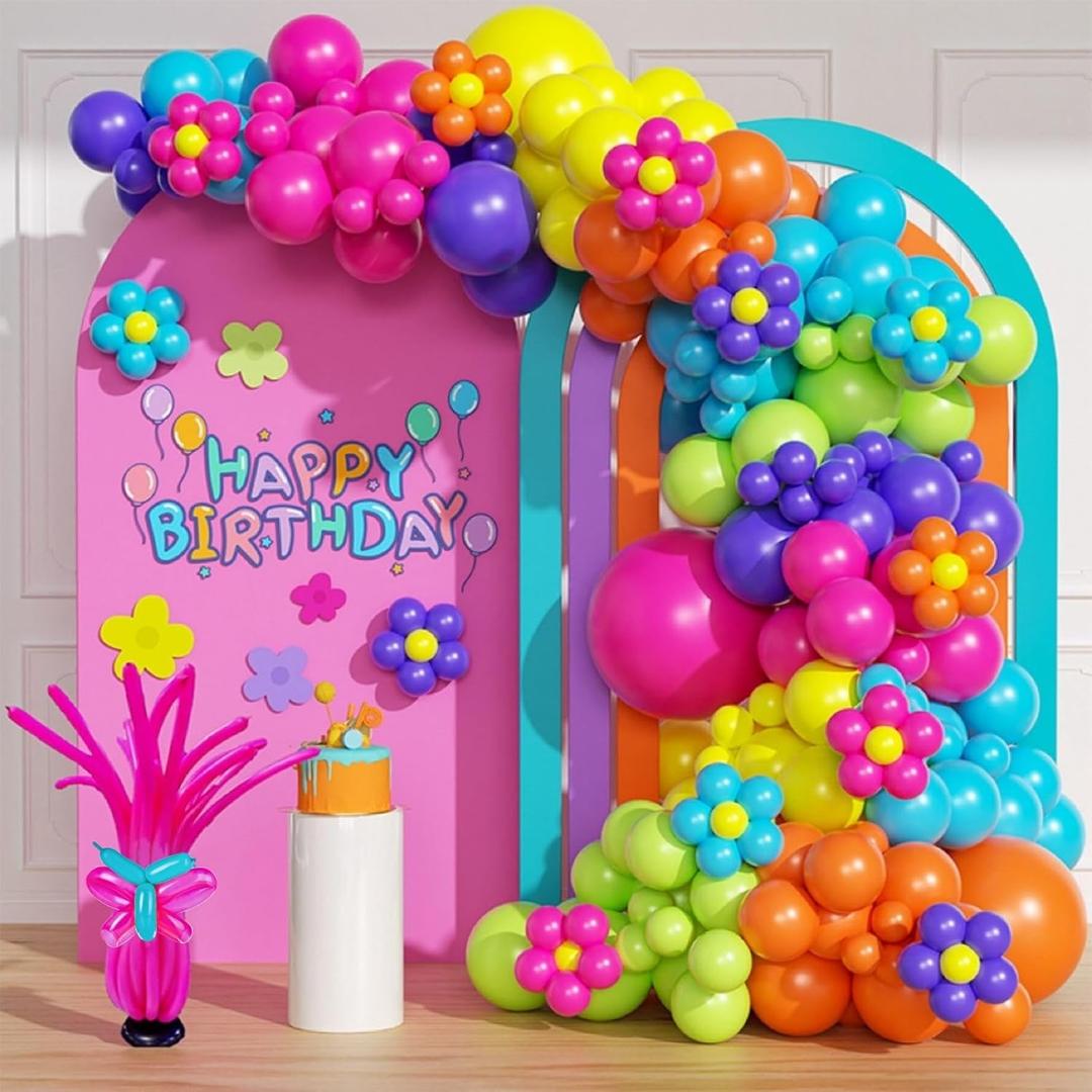 166pcs Magic Balloon Garland Arch Kit, Hot Pink Purple Green Party Decorations with Orange Yellow Pink Purple Green Teal Latex Balloons for Trol Themed Birthday Party Baby Shower Wedding Decorations