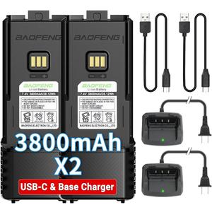 BAOFENG BF-F8HP PRO,AR-5RM Battery Rechargeable 3800mAh Extended Battery USB-C Charger Compatible with UV-5G Plus,UV-5RH PRO GPS,GM-5RH GMRS 5RM Series Ham Radio Handheld Accessories,2 Pack