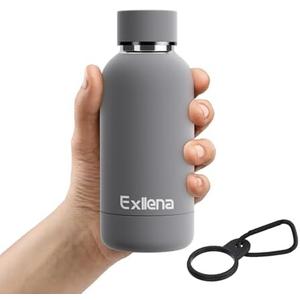 Exllena Small Water Bottle 12oz with Clip, Double Wall Stainless Steel Vacuum Small Insulated Water Bottle Keeps Drinks Cold 24 Hrs/Hot 12 Hrs for Kids Handbag School BPA Free (Grey)