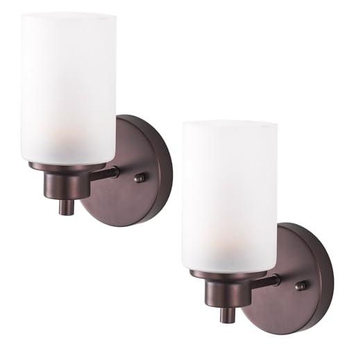 2 Pack Bath Vanity Light Fixtures, Indoor Wall Sconces Light with White Frosted Glass Shade, Farmhouse Stylish Bathroom Wall Mounted Lighting for Bedroom Living Room, Porch, Kitchen, Oil Rubbed Bronze