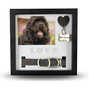 Pet Memorial Picture Frame Shadow Box - Dog Gift Keepsake wCollar Mount and Heart Hook Forever In Memory, Remembrance Show Sympathy For Your BONUS TWO Mattes to choose from, Black